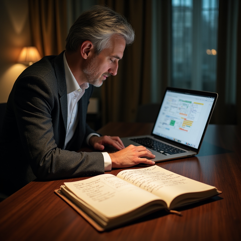 Strukturierter Wissensarbeiter-Arbeitsplatz mit Notizsystem